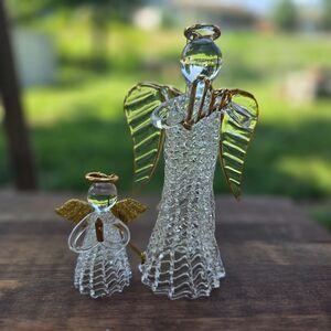 Carlton Cards Set of 2 Hand-Blown Glass Angel Ornaments with Gold Accents